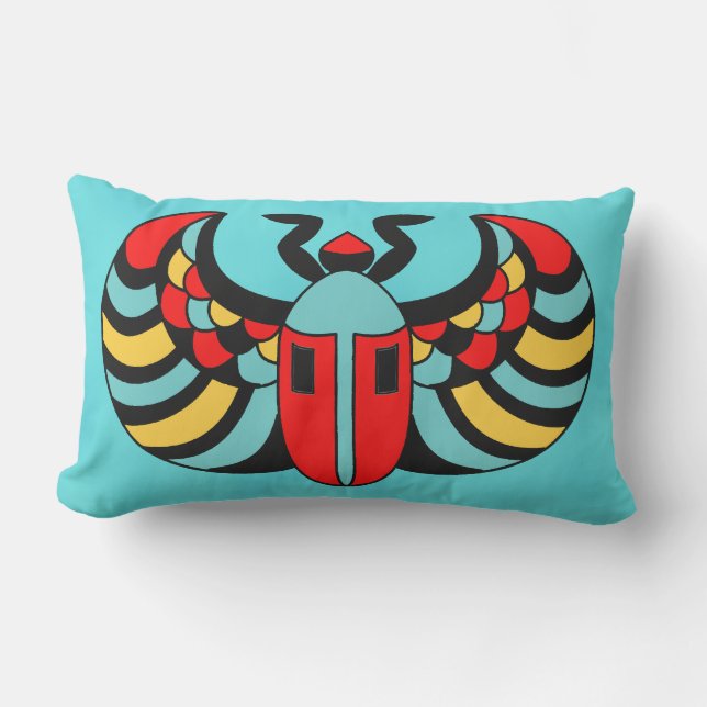 Bright Bold Abstract Colorful Scarab Beetle Lumbar Pillow (Front)