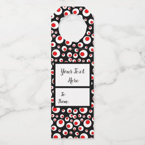 Bright Bold Abstract Red White Circles on Black Bottle Hanger Tag