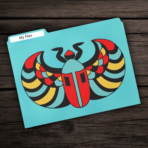 Bright Bold Abstract Scarab Beetle Red Blue Yellow File Folder