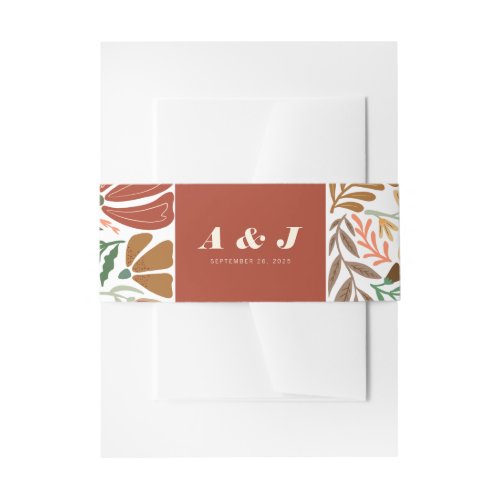 Bright Bold Abstract Terracotta Floral Wedding Invitation Belly Band