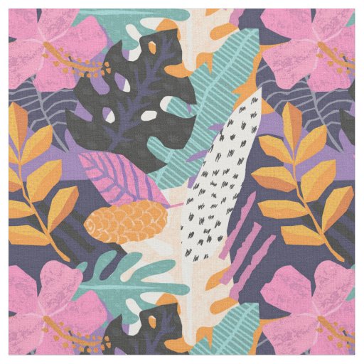 Bright Bold Abstract Tropical Floral Fabric