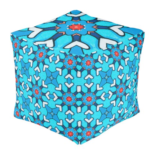 Bright Bold Blue Flowers and Hearts Graffiti Style Pouf