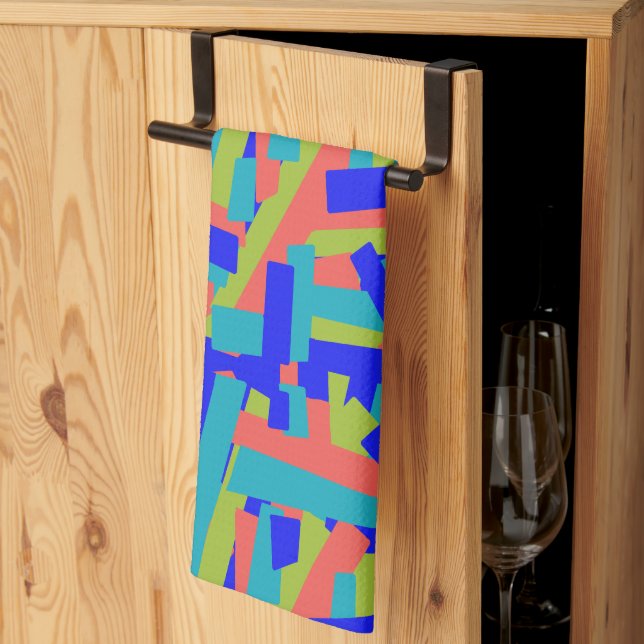 Bright Bold Blue Green Coral Abstract Patches Kitchen Towel (Thirds Fold)