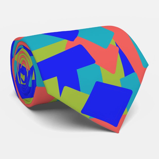 Bright Bold Blue Green Coral Abstract Patches Neck Tie (Rolled)