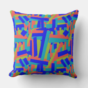Bright Bold Blue Green Coral Abstract Patches Throw Pillow