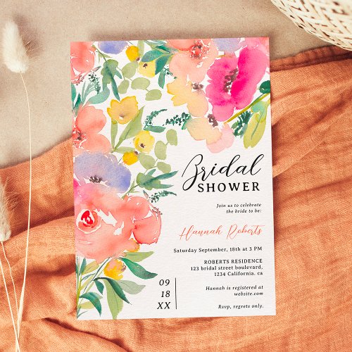 Bright bold boho garden floral bridal shower invitation