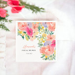 Bright bold boho garden floral bridal shower napkins<br><div class="desc">Bright bold boho garden floral bridal shower party napkins,  featuring hand painted peach roses,  red flowers watercolor,  green eucalyptus and greenery and other cute pretty garden flowers with a modern script font brush. A burst of bold colors and pretty blooms!</div>