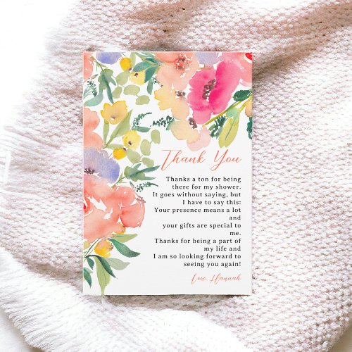 Bright bold boho garden floral bridal shower thank you card