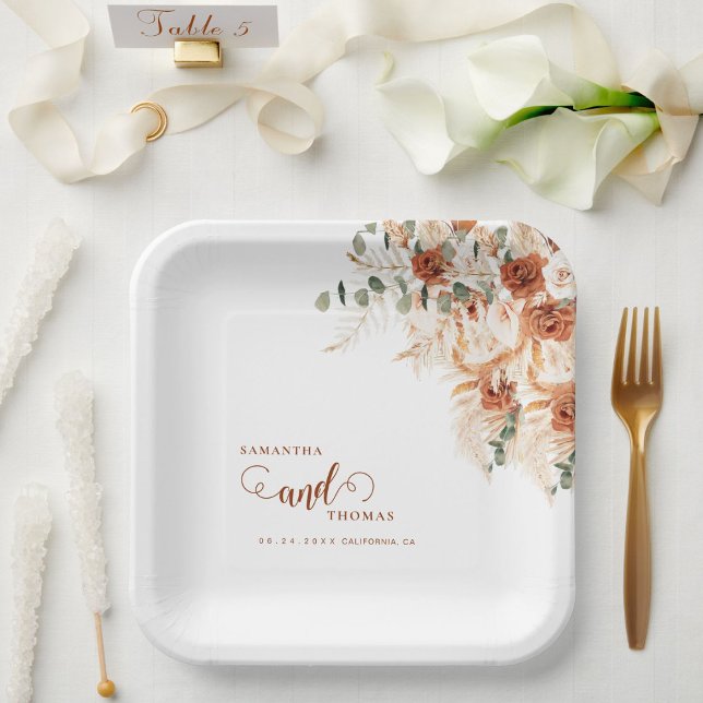 Bright Bold Boho Pampas Floral Wedding  Paper Plates (Creator Uploaded)
