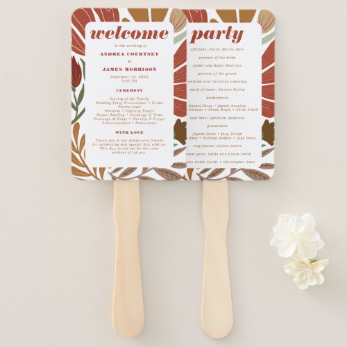 Bright Bold Boho Terracotta Floral Wedding Hand Fan