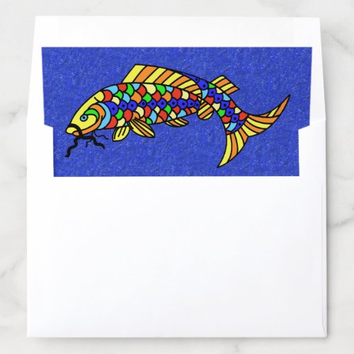 Bright Bold Colorful Fantasy Fish on Vibrant Blue  Envelope Liner