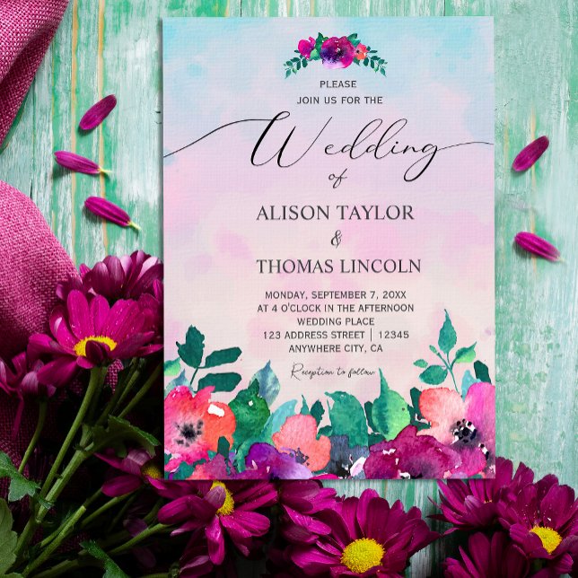 Bright & Bold Colorful Floral Invitation (Bright & Bold Colorful Floral Invitation #watercolorflowers #brightinvitation)