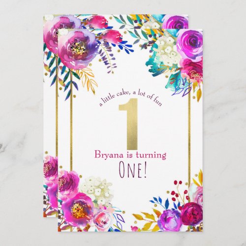 Bright Bold Colorful Floral Modern 1st Birthday Invitation