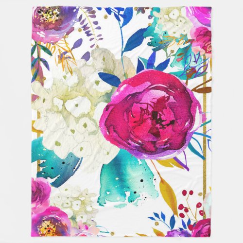 Bright Bold Colorful Floral Modern Botanical Chic Fleece Blanket