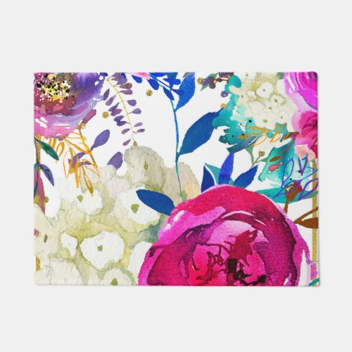 Bright Bold Colorful Floral Modern Botanical Doormat