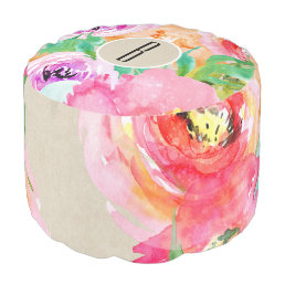 Bright Bold Colorful Floral Modern Botanical Kraft Pouf