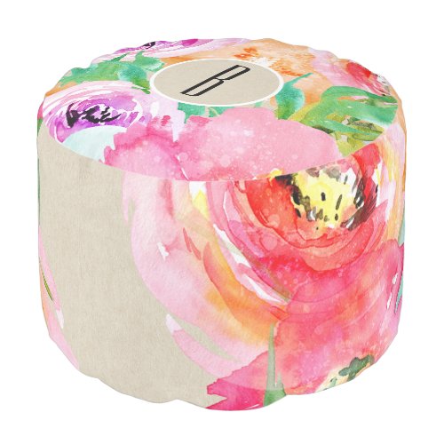 Bright Bold Colorful Floral Modern Botanical Kraft Pouf