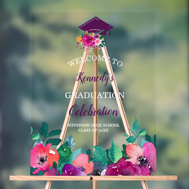 Bright & Bold Colorful Florals Graduation Acrylic Sign (Neutral)