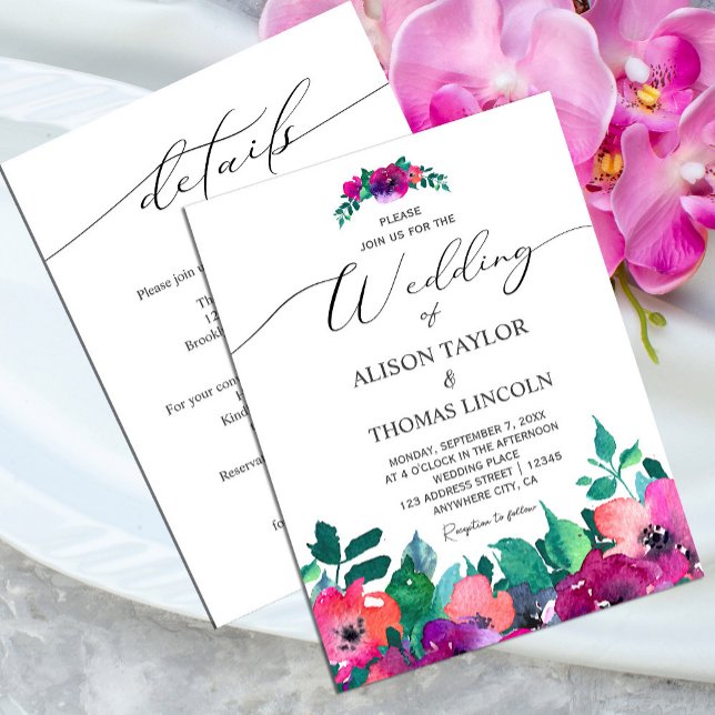Bright & Bold Colorful Florals Invitation (Bright & Bold Colorful Florals Invitation #brightpurple)