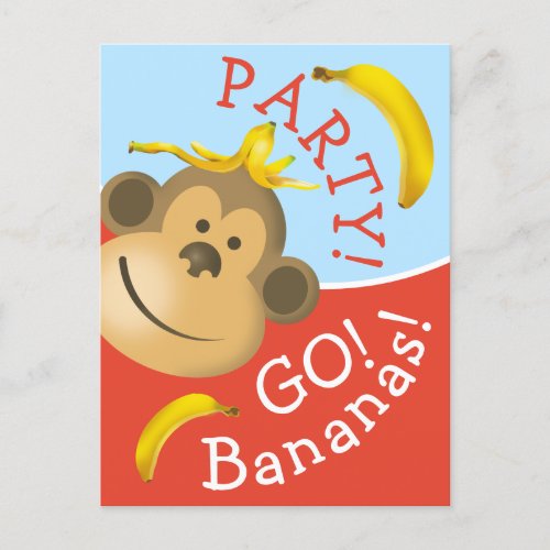 Bright Bold Colorful Go Bananas Monkey Party Invitation Postcard