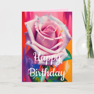 Bright & Bold Colorful Pink RoseHappy Birthday