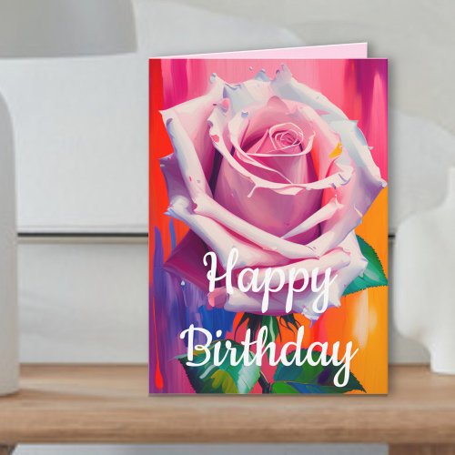 Bright  Bold Colorful Pink Spring Rose Birthday Card