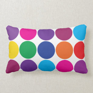 Bright Bold Colorful Rainbow Circles Polka Dots Lumbar Pillow