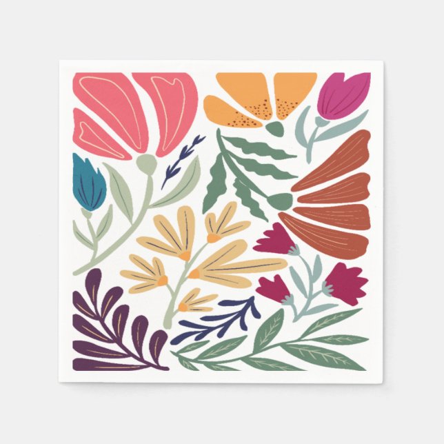 Bright Bold Colorful Retro Abstract Floral Wedding Napkins (Front)