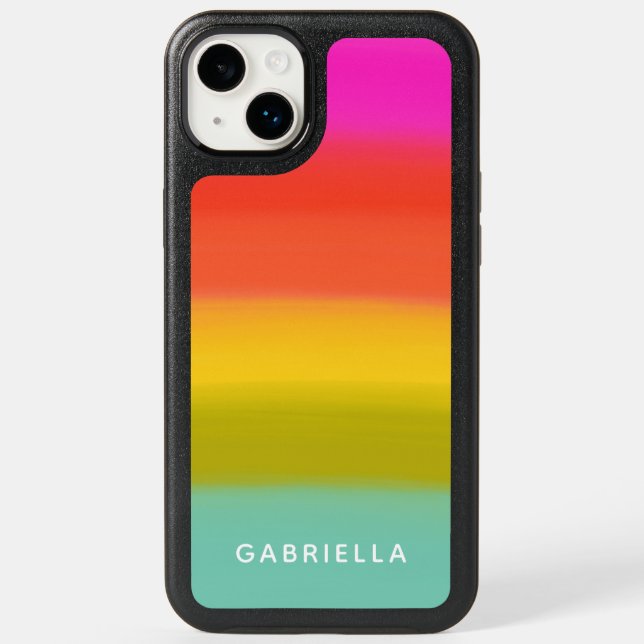 Bright Bold Colorful Stripes Personalized Name Otterbox iPhone Case (Back)
