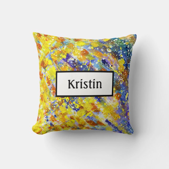Bright Bold Colors Abstract Monogram Throw Pillow (Front)