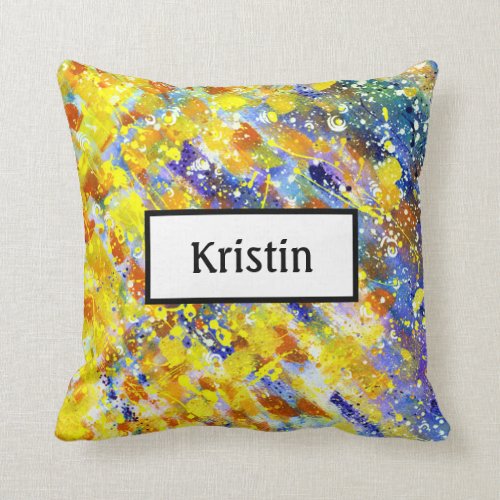 Bright Bold Colors Abstract Monogram Throw Pillow