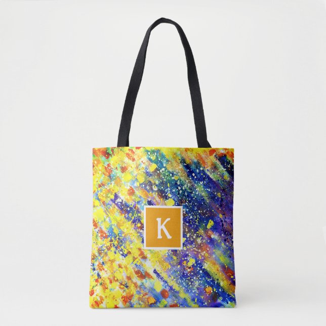 Bright Bold Colors Abstract Monogram Tote Bag (Front)