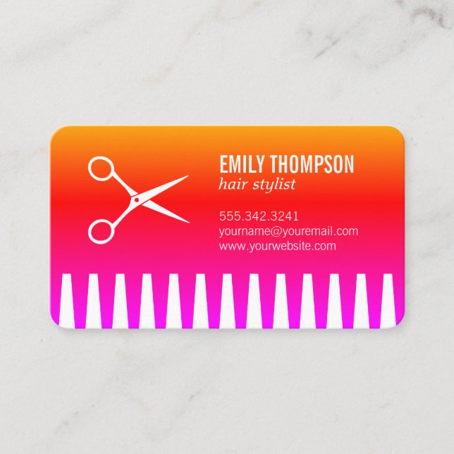 Bright Bold Comb Hair Stylist Business Card (Front)