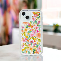 Bright bold cool floral watercolor monogram iPhone 15 plus case
