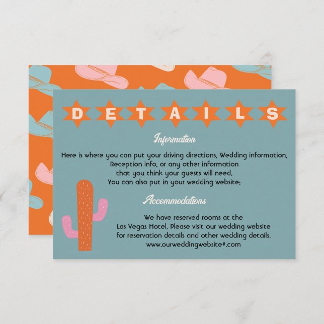 Bright Bold Cowboy Western Details Information Invitation (Front/Back)