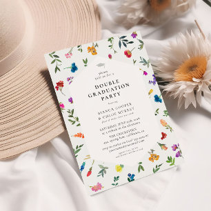 Bright Bold Dainty Floral Double Graduation Party Invitation