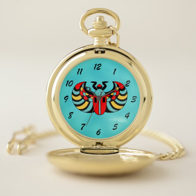 Bright Bold Egyptian Scarab Beetle on Aqua Blue Pocket Watch (Inside)