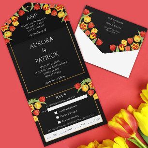 Bright & Bold Elegant Colorful Tulip Spring Floral All In One Invitation