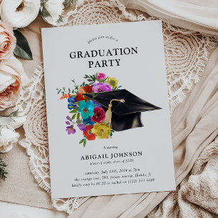 Bright & Bold Floral Cap Graduation Party Invitation