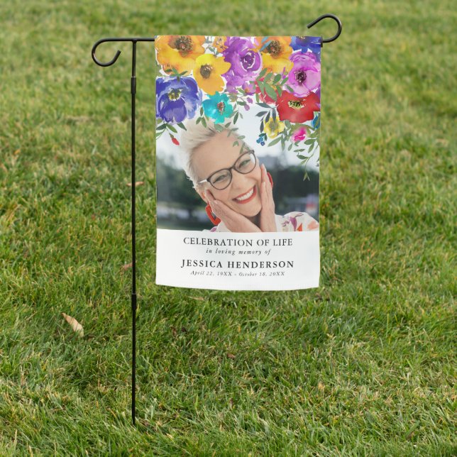 Bright & Bold Floral Celebration of Life Garden Flag (In SItu)
