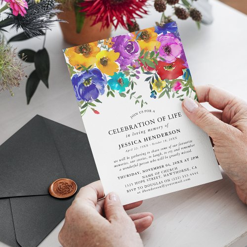 Bright  Bold Floral Celebration of Life Invitation