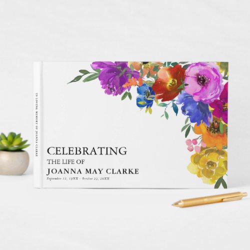 Bright  Bold Floral Celebration of Life Memorial Guest Book