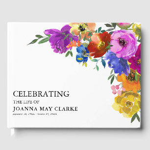 Bright & Bold Floral Celebration of Life Memorial Guest Book