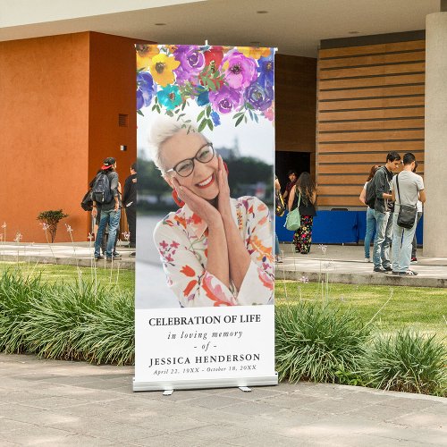 Bright  Bold Floral Celebration of Life Retractable Banner