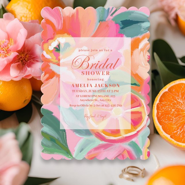Bright Bold floral citrus Orange Bridal shower Invitation (Creator Uploaded)