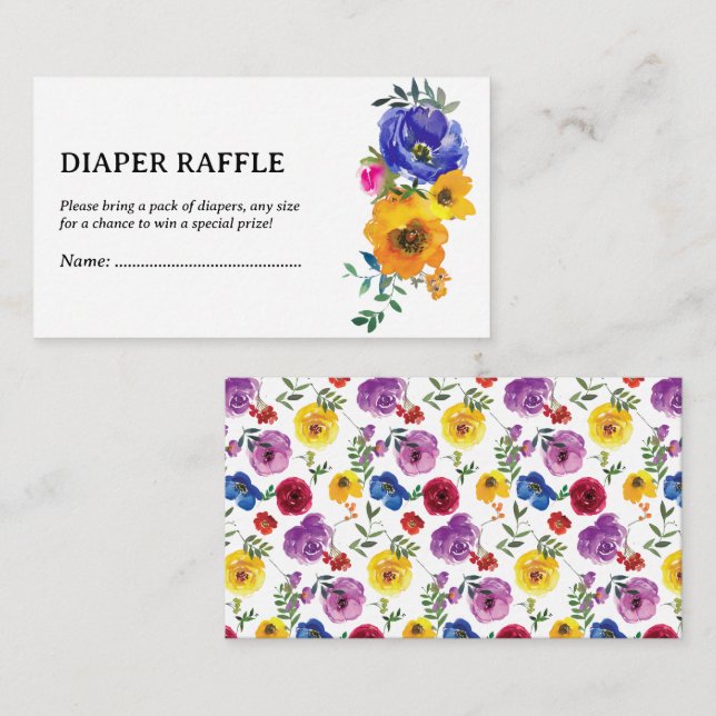Bright & Bold Floral Diaper Raffle Enclosure Card (Front/Back)