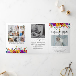 Bright & Bold Floral Funeral Memorial Program