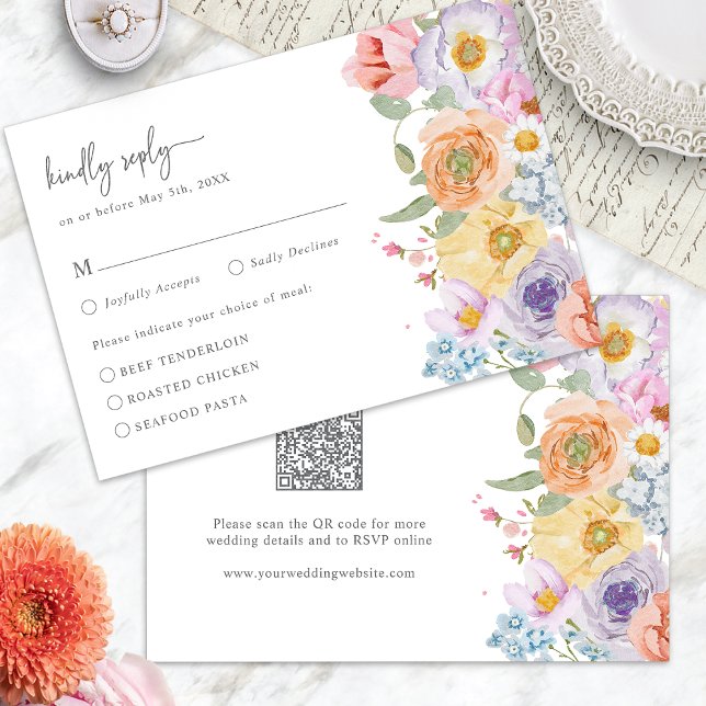 Bright Bold Floral RSVP Card (Bright Bold Floral RSVP Card QR Code by Painted Paperie
)