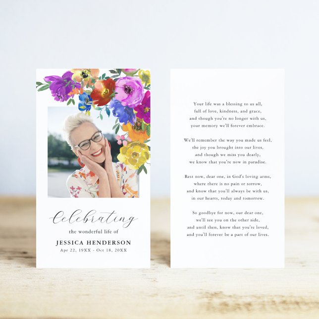 Bright & Bold Floral Sympathy Funeral Prayer Card (Creator Uploaded)
