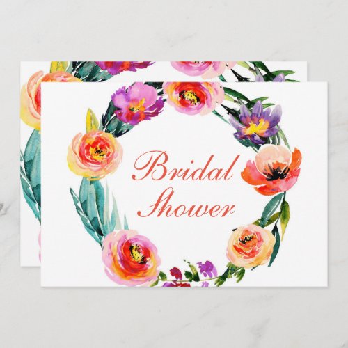 Bright Bold Floral Wreath Watercolor Bridal Shower Invitation